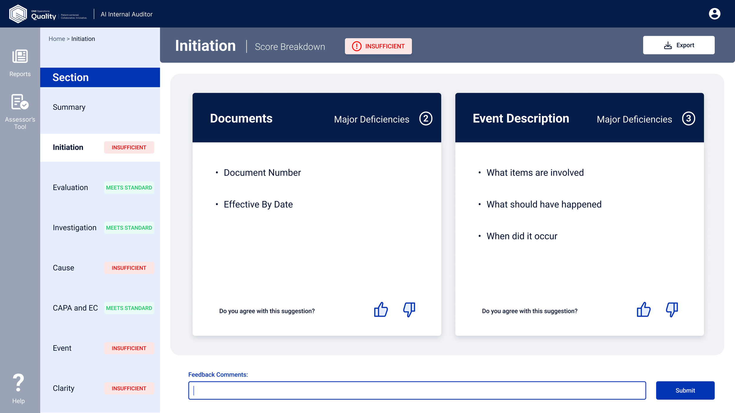 AI Auditing Tool — review section design v3