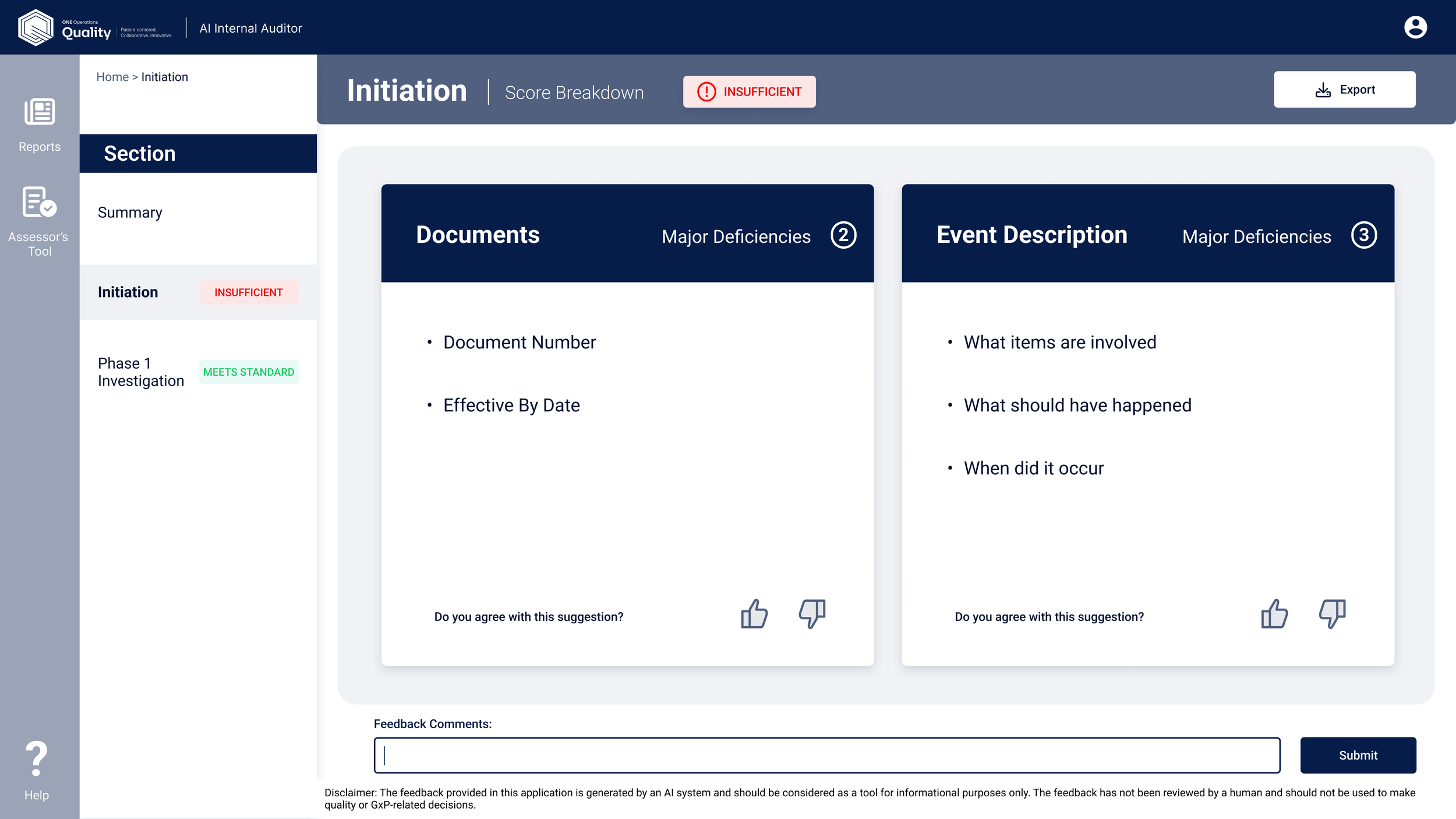 AI Auditing Tool — review section alternate layout