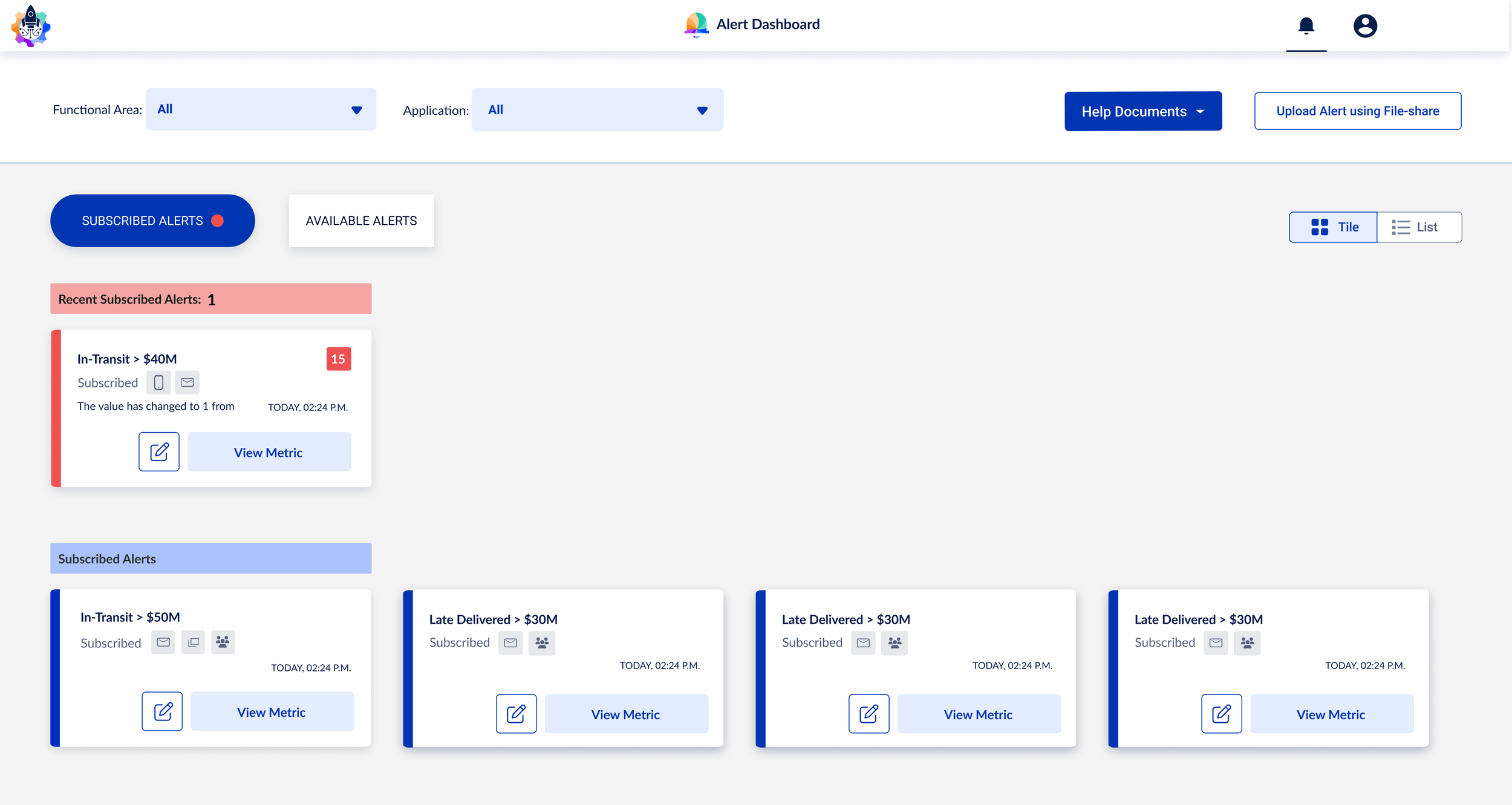 Alert Framework v2 — subscribed alert tile