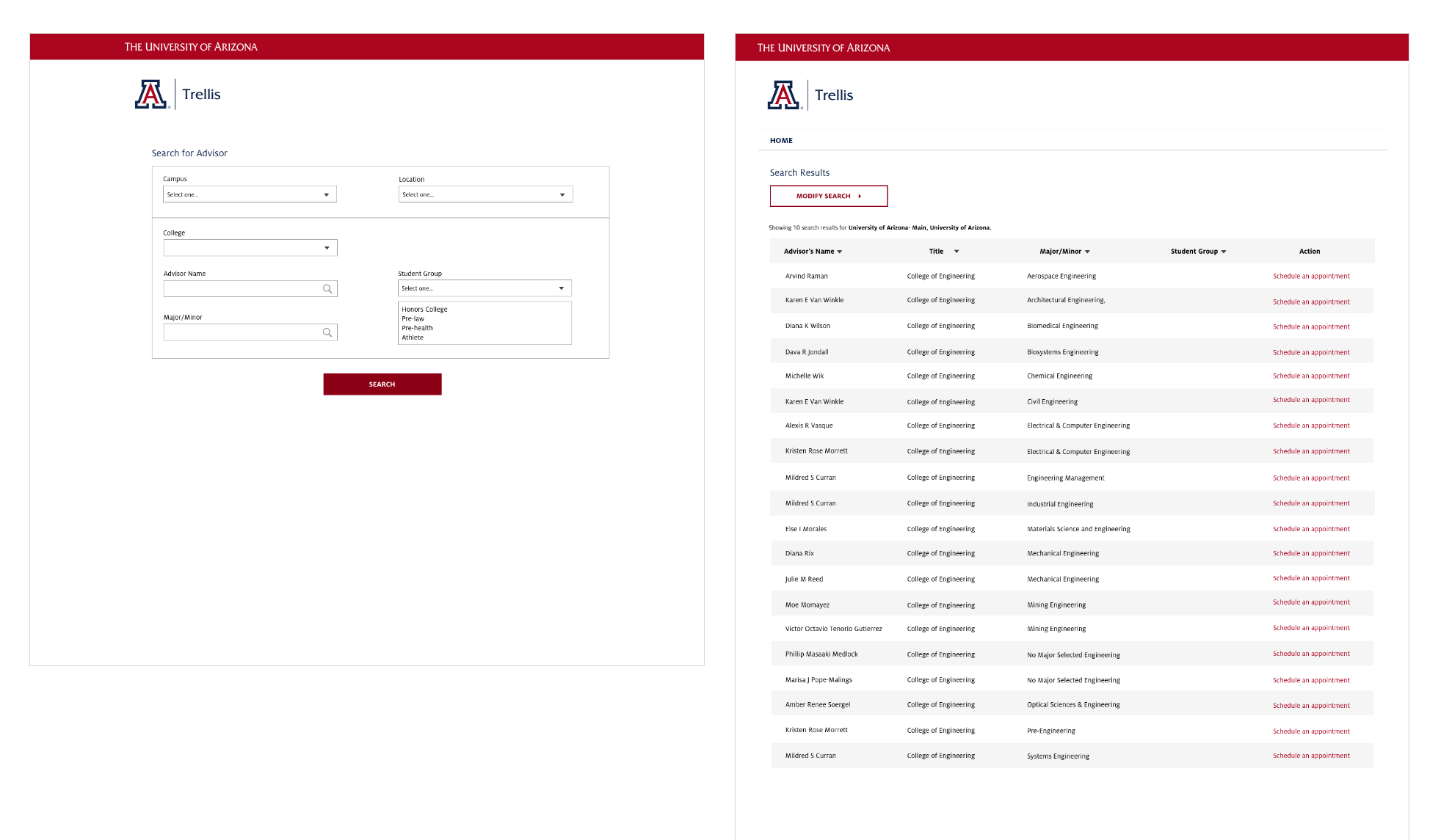 Appointment Scheduler — search advisors